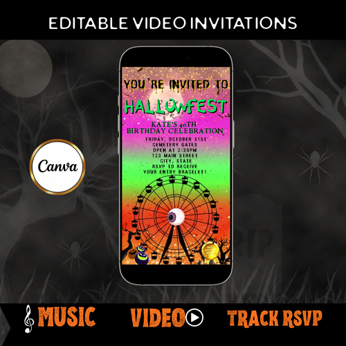 Halloween Video Invitation, Hallow Festival Animated Invite, Editable Halloween Party Mobile Evite