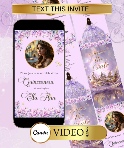 Lilac and Pink Quinceañera Video Invitation Canva Template