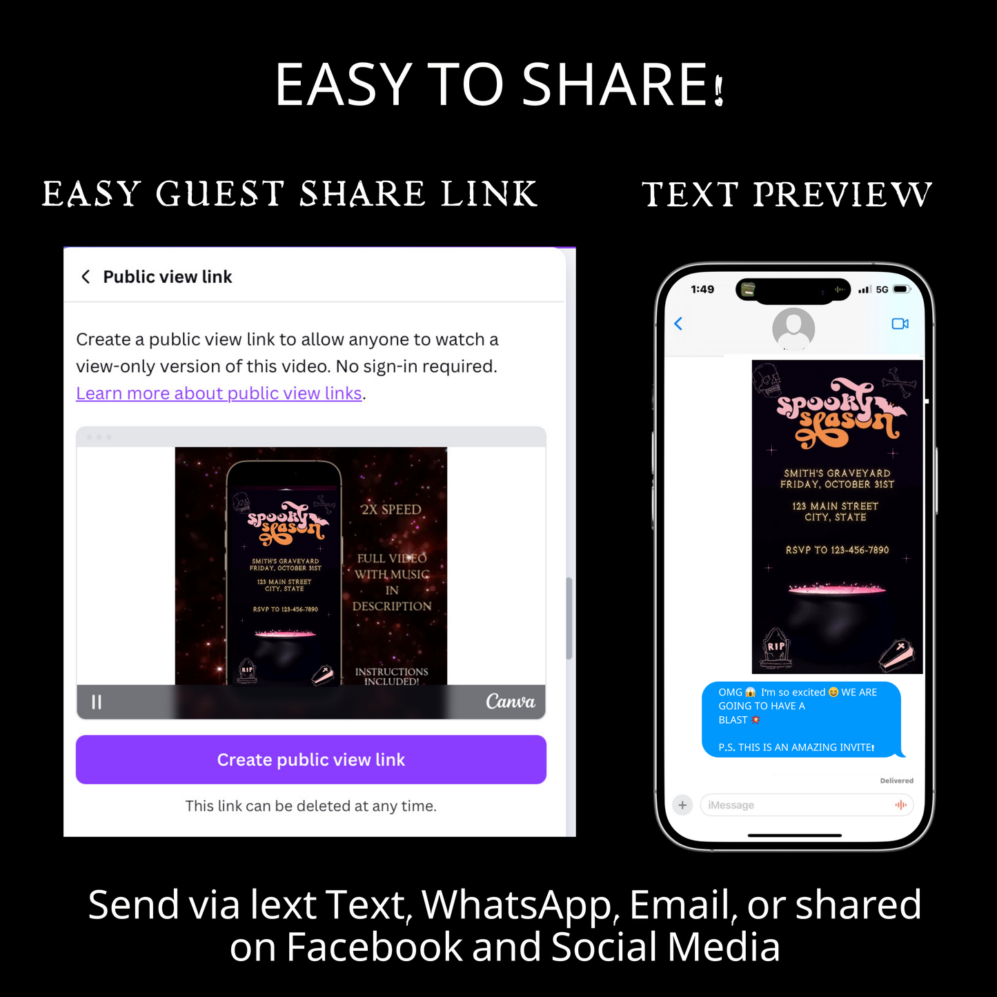 Halloween Video Invitation | Animated Pink Spooky Digital Evite | Editable Canva Invite Template