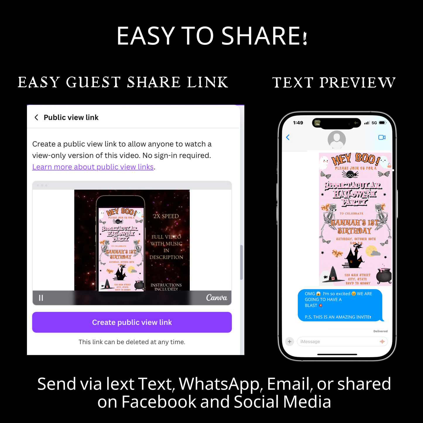 Halloween-Videoeinladung, animierte Halloween-Einladung in Pink, bearbeitbare mobile Halloween-Party-Einladung