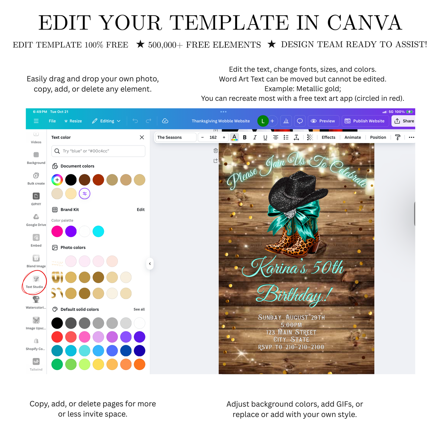 Turquoise Boots and Bling Video Invitation | Rustic Western Theme Digital Evite | Editable Canva Template
