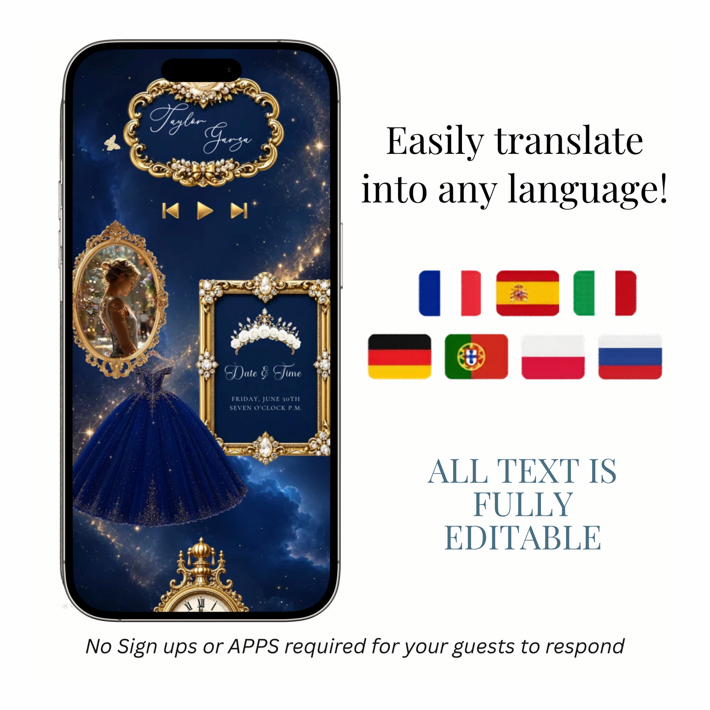 Navy and Gold Website Invitation with RSVP tracking