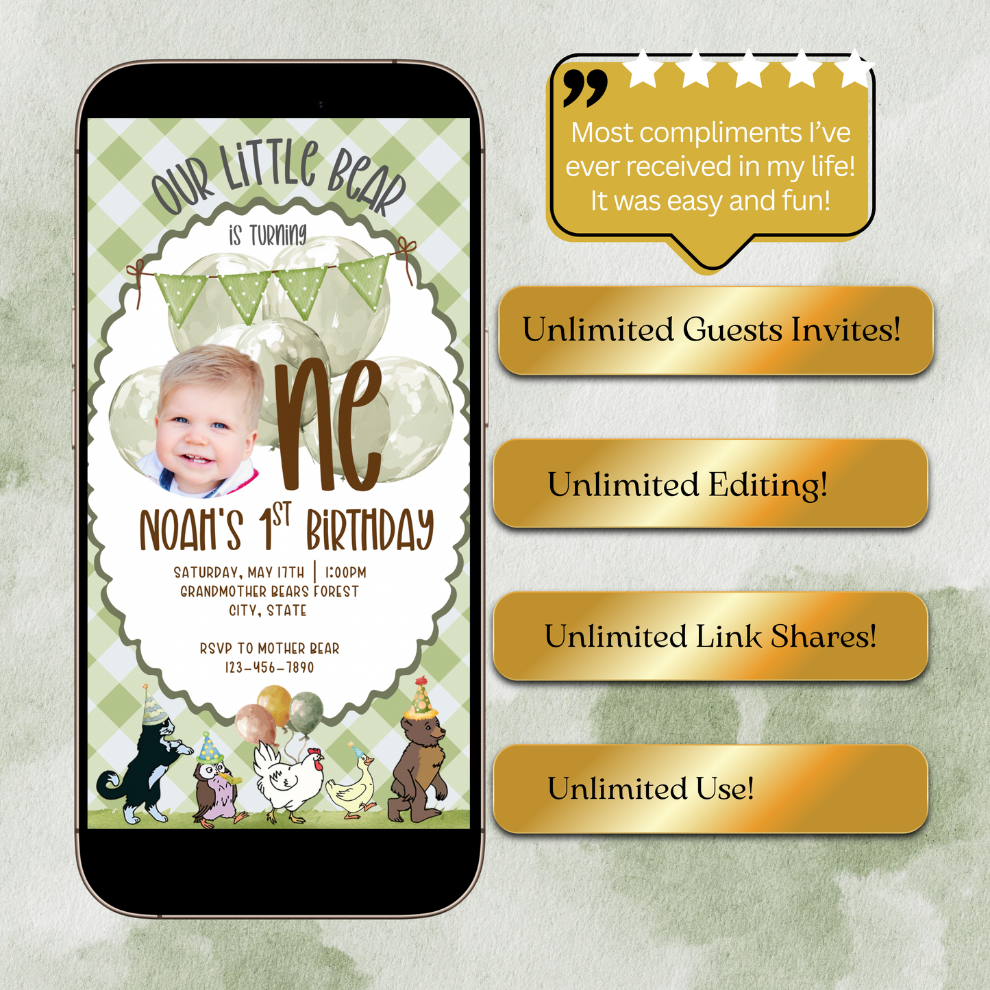 Little Bear Video Invitation Canva Template, Teddy Bear Baby Shower Invite, First Birthday Bear Party Animated Invite, Editable Mobile Evite with Music & RSVP