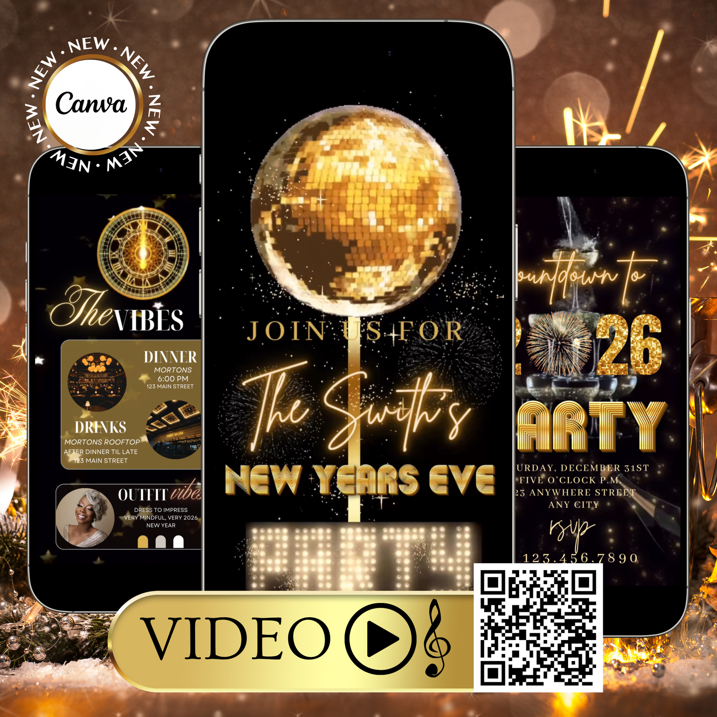 New Years Eve Invitation | Digital NYE Party Video Invite | Editable Online Template
