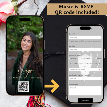 2026 Graduation Party Video Invitation | Digital Gold Graduation Invite | Editable Online RSVP Evite Canva Template