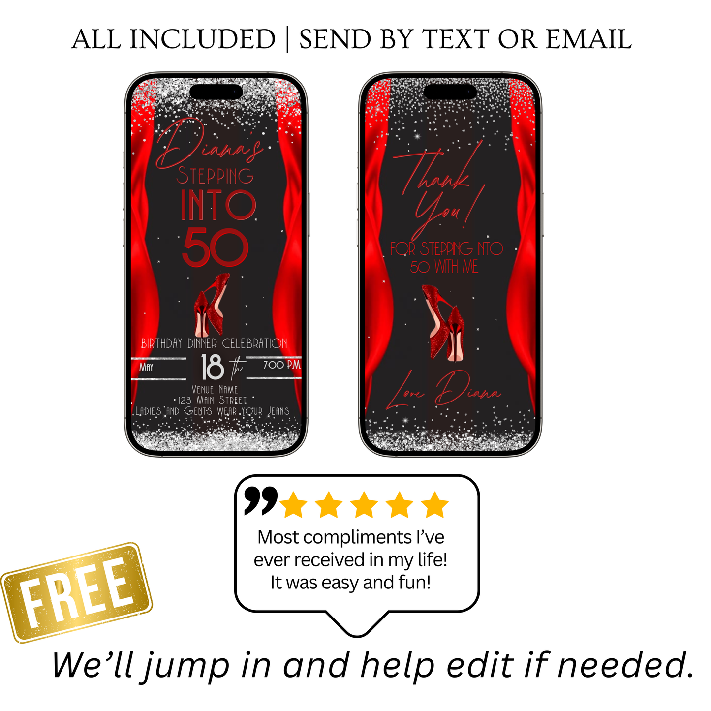 Stepping Into My Birthday Video Invite | Red Heel Birthday Digital Evite | Editable Canva Invite Template