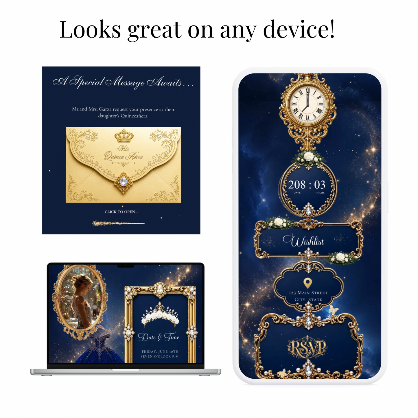 Navy and Gold Website Invitation with RSVP tracking