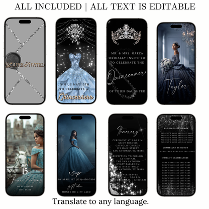 Silver Quinceanera Video Invite | Animated Sweet 15 16 Quince Evite | Editable Canva Evite Template