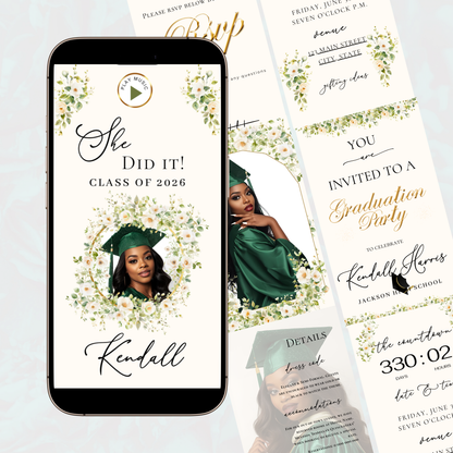 2026 Graduation Website Invitation | Canva Website RSVP Template with Music | Spring Floral for her