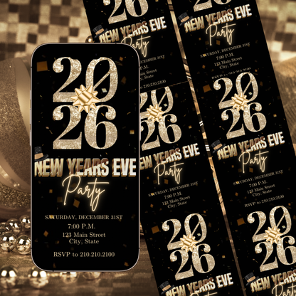 2026 New Years Eve Party Video Invitation | Digital New Year's Eve Invite | Editable Canva Template