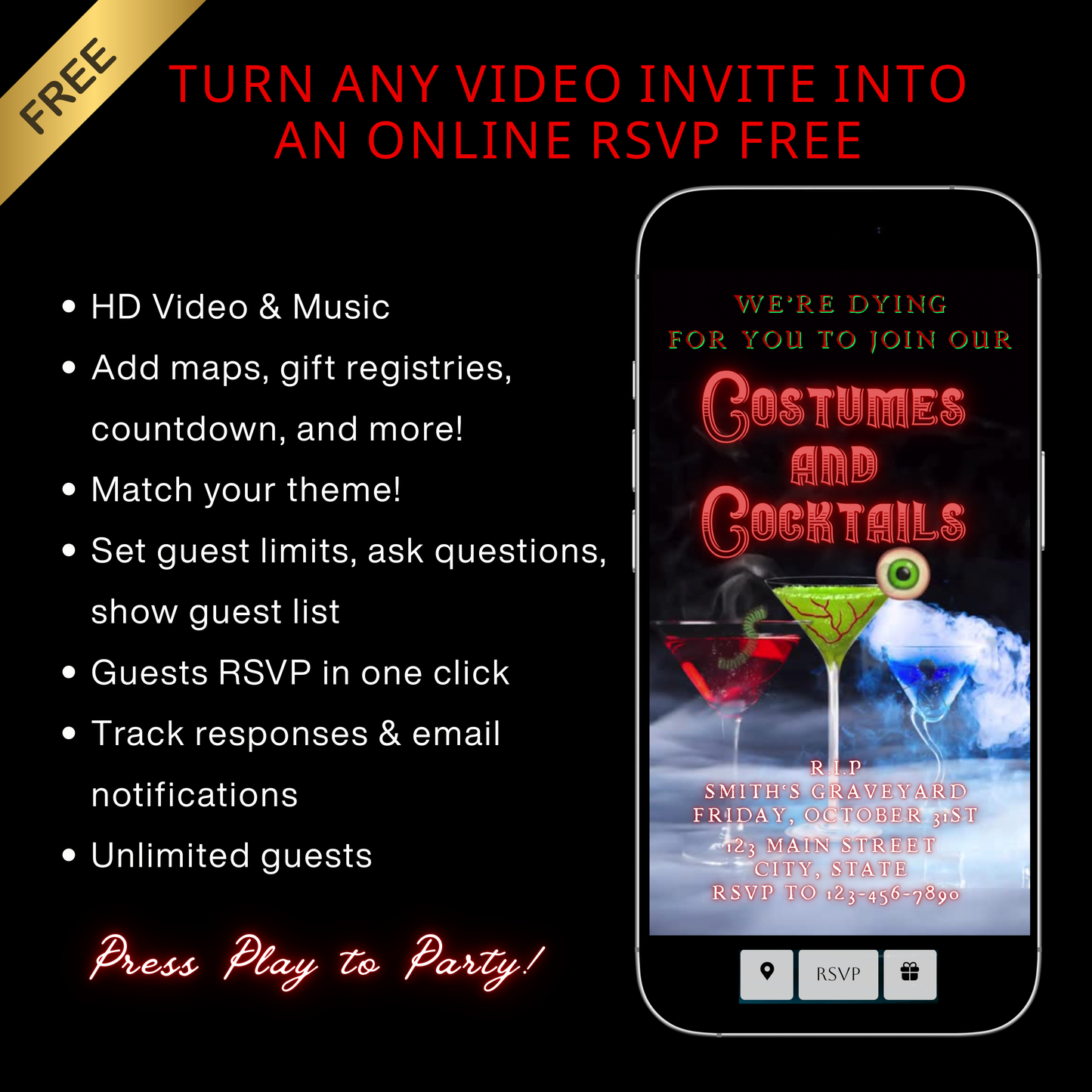 Halloween Video Invitation | Animated Halloween Digital Evite | Editable Canva Invite Template