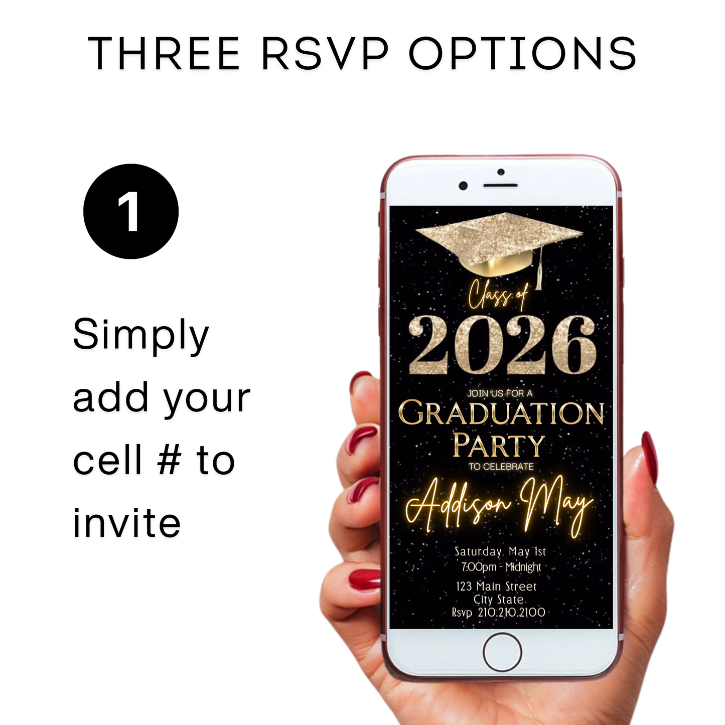 Graduation Party Video Invitation | Black and Gold Graduation RSVP Invite | Editable Online RSVP Evite Canva Template