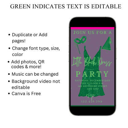 Little Black Dress Video Invitation | Mobile Prom Sendoff Animated Invite | Canva Video Evite Template