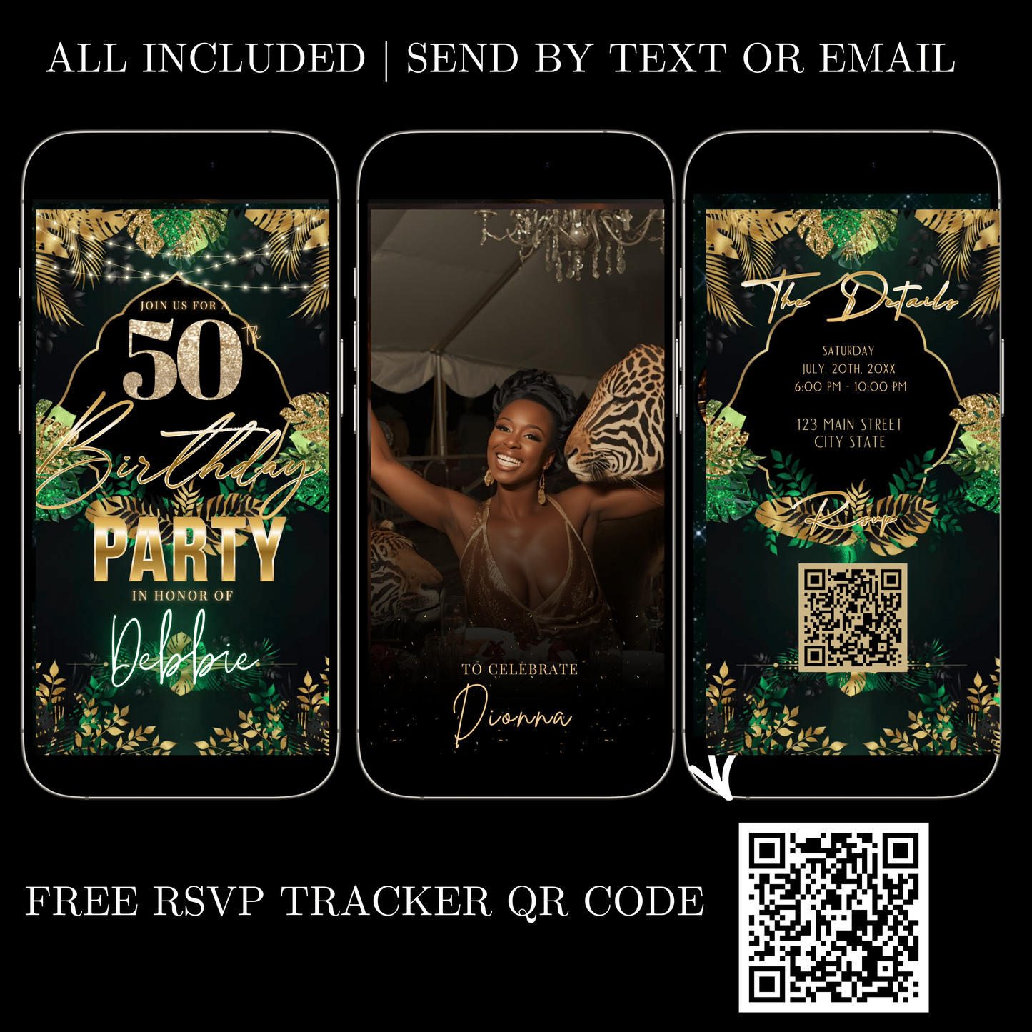 50th Birthday Video Invitation | Digital 50th Safari Leopard Glam Birthday Invite | Editable Canva Party Template