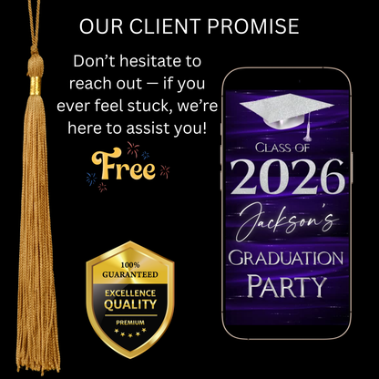 Graduation Party Video Invitation | Class of 2026 Purple and Silver Invite for Him | Editable Online RSVP Evite Canva Template