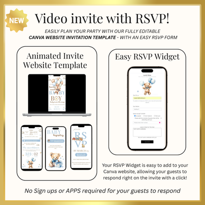 Bearly Wait Baby Shower Baby Shower Website Invite | Webpage with Music and RSVP | Baby Shower Canva Website Template