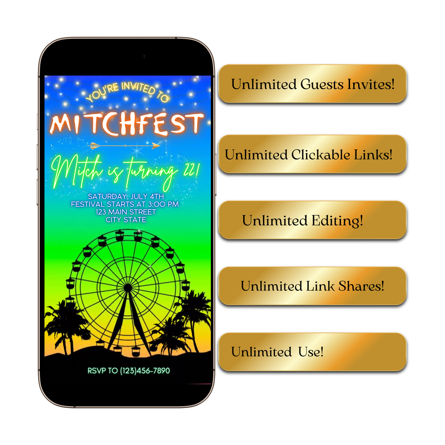 Music Festival Video Invite | Coachella Editable Evite | Animated Ferris Wheel Template
