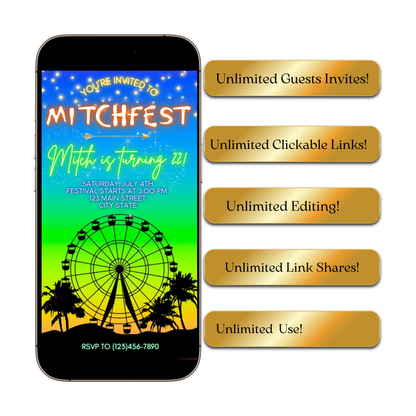Music Festival Video Invite | Coachella Editable Evite | Animated Ferris Wheel Template