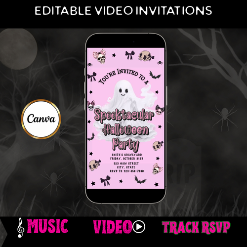 Halloween-Videoeinladung | Animierte digitale Halloween-Einladung | Bearbeitbare Canva-Einladungsvorlage