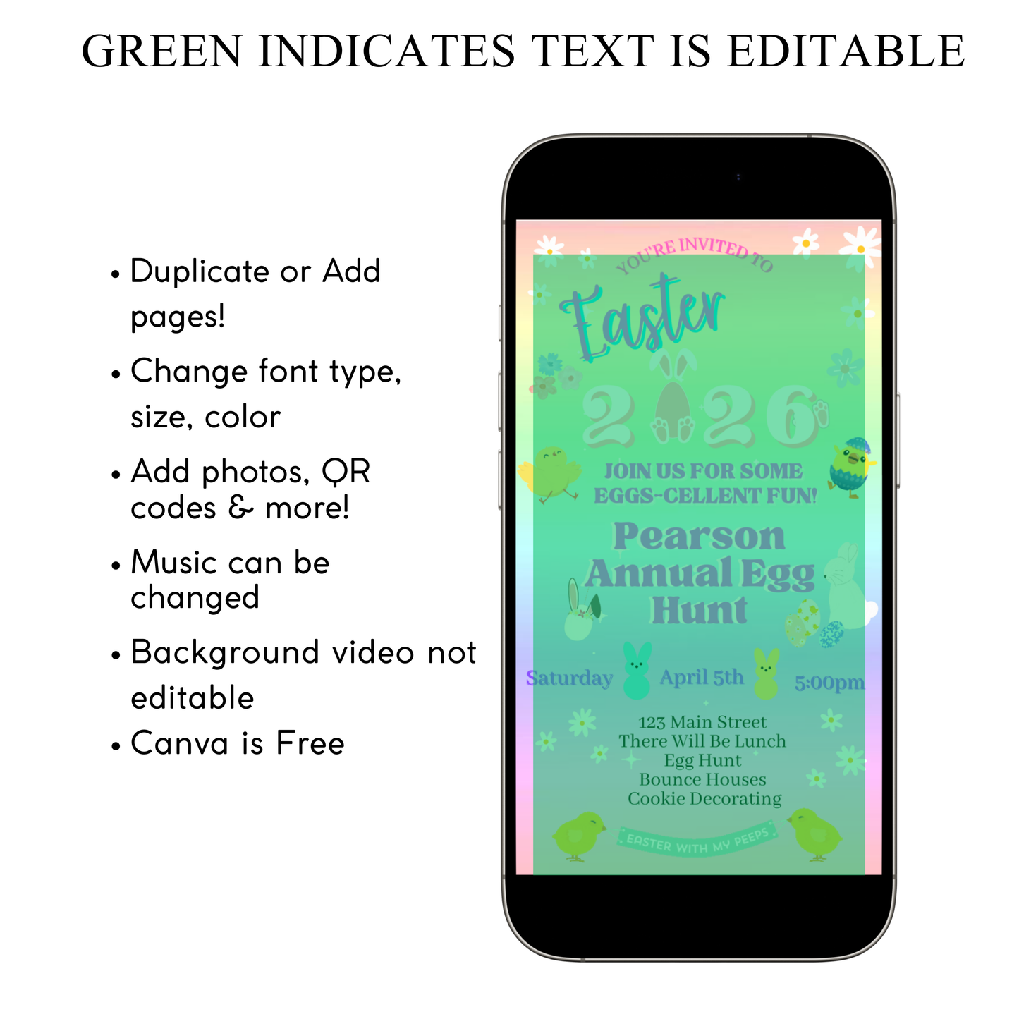 Editable Easter Video Invitation, Party with my Peeps Animated Invite, Digital Canva Template