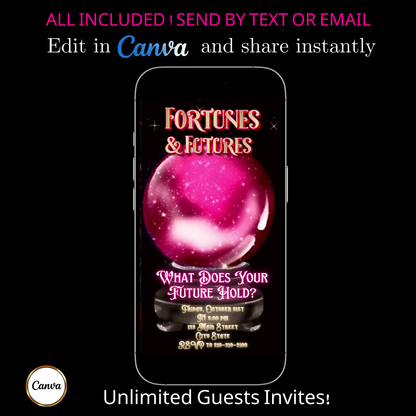 Halloween Video Invitation, Fortune Teller Animated Invite, Editable Halloween Party Mobile Evite