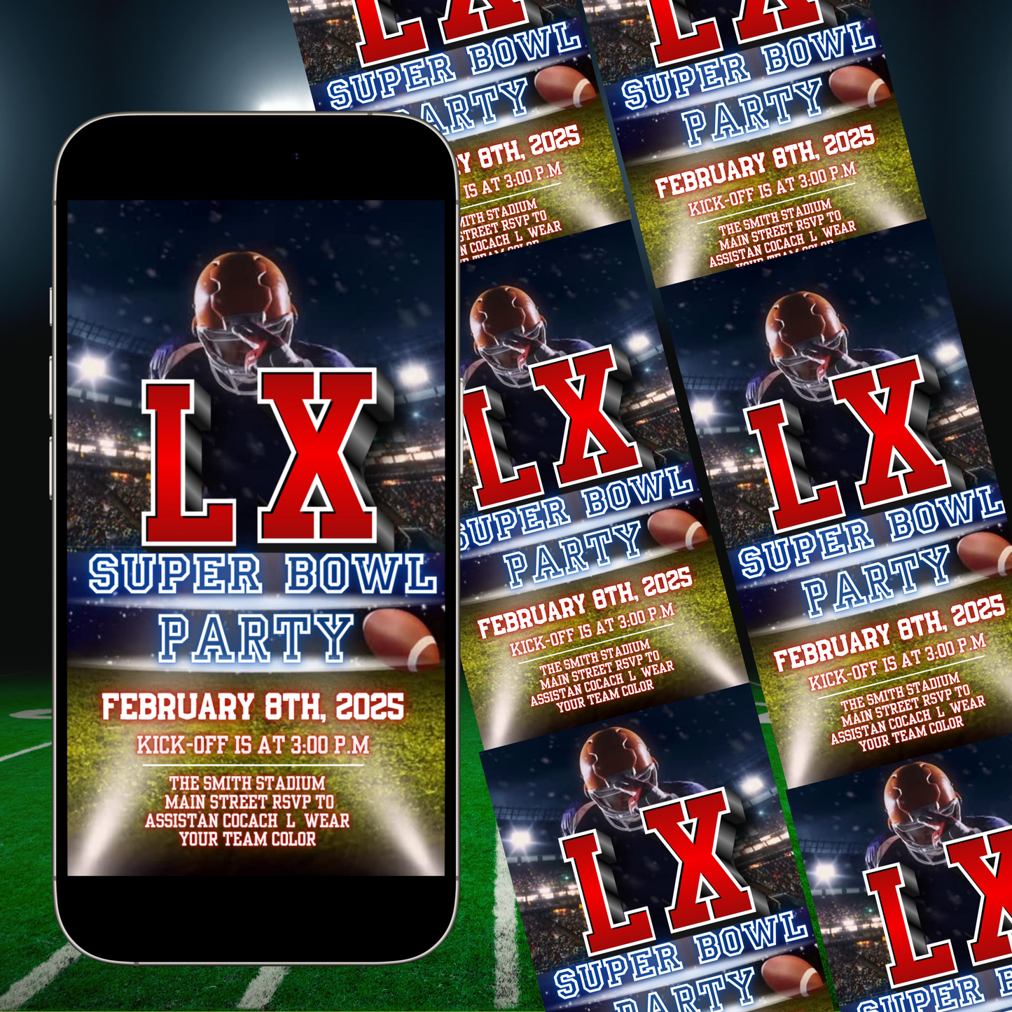 Super Bowl LX Party Video Invitation | Digital Football Canva Template