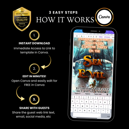 Halloween-Videoeinladung, animierte Einladung mit einem unheimlichen Seeschiff, bearbeitbare mobile Halloween-Partyeinladung
