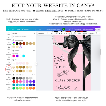 Graduation Party Video Invitation | Pink and Black Bow Graduation Invite for Her | Editable Online RSVP Evite Canva Template