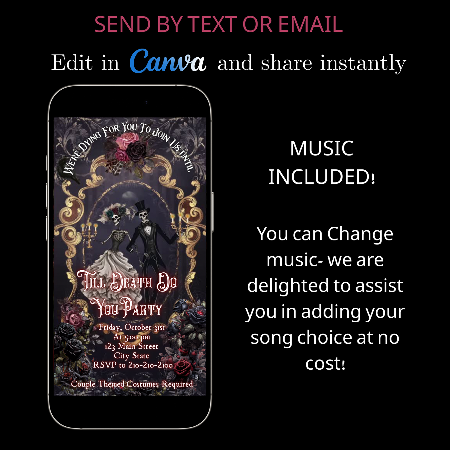 Halloween-Videoeinladung, animierte Halloween-Hochzeitseinladung, bearbeitbare mobile Halloween-Partyeinladung