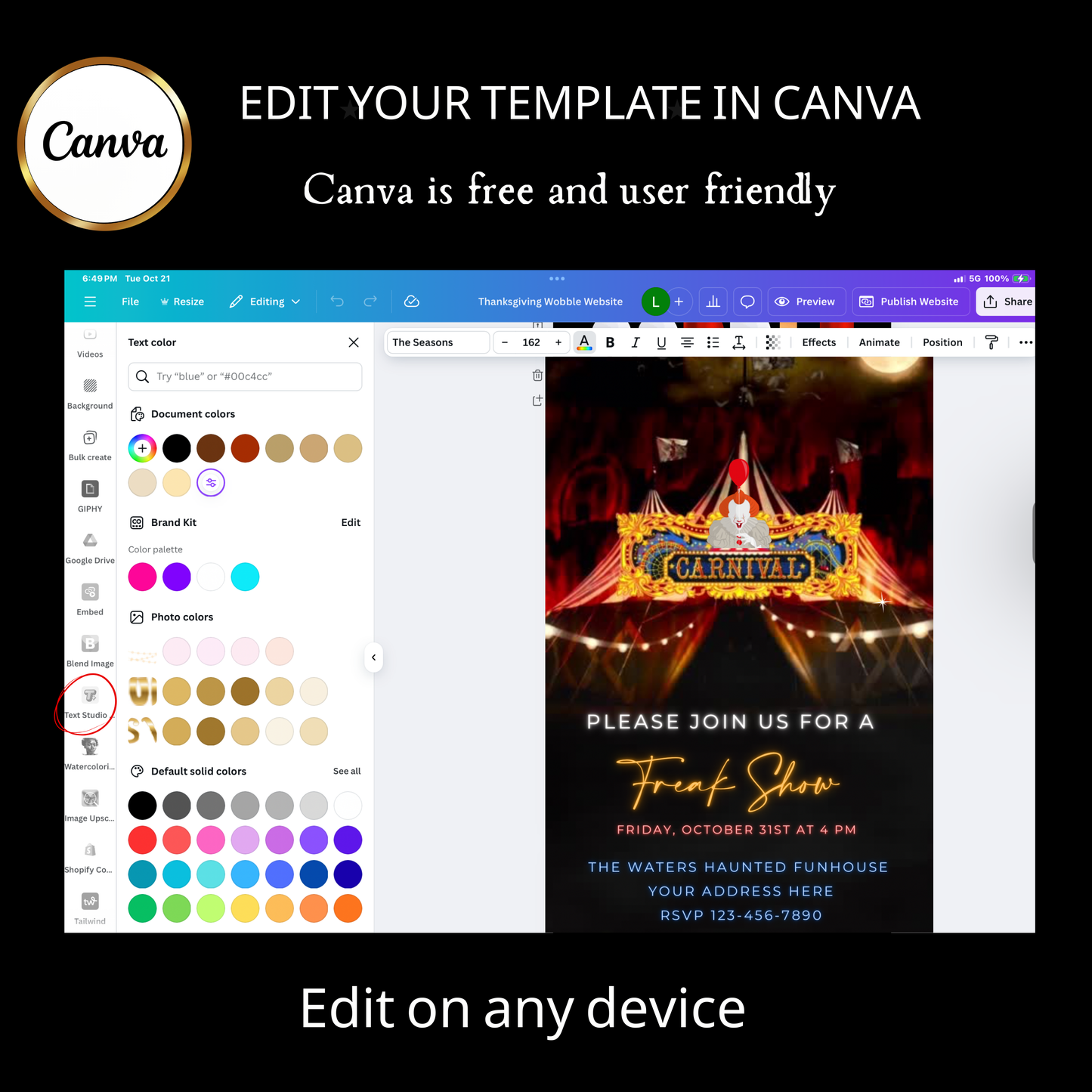 Halloween-Videoeinladung, animierte Karnevalseinladung, bearbeitbare mobile Halloween-Partyeinladung