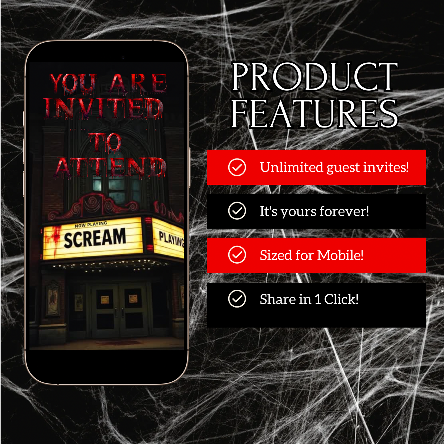 Horror Movie Theater Halloween Costume Party Video Invitation – Editable Canva Animated Invite