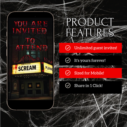 Horror Movie Theater Halloween Costume Party Video Invitation – Editable Canva Animated Invite