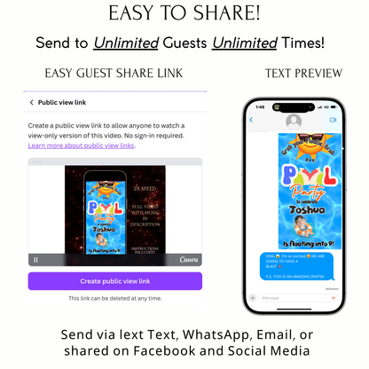 Pool Party Video Invitation | Digital Boy Birthday Invite | Editable Canva Evite Template