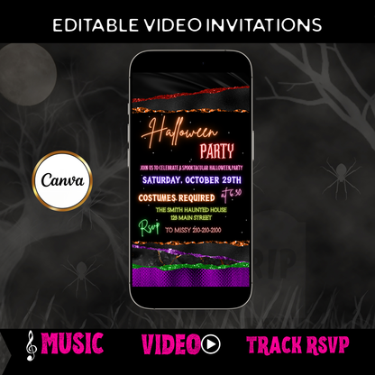 Halloween-Videoeinladung, sexy animierte Halloween-Einladung, bearbeitbare mobile Halloween-Party-Einladung