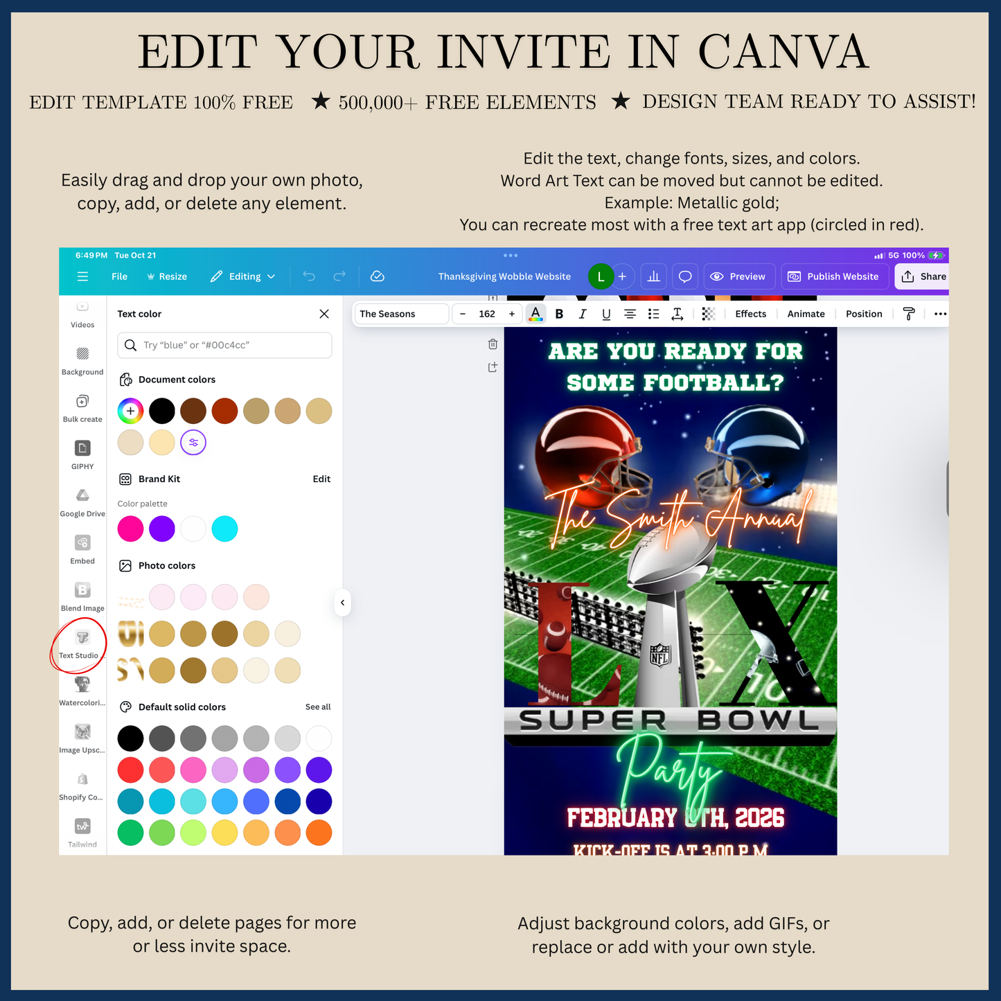 Super Bowl LX Party Video Invitation | Digital Football Game Day Invite | Editable Online Template