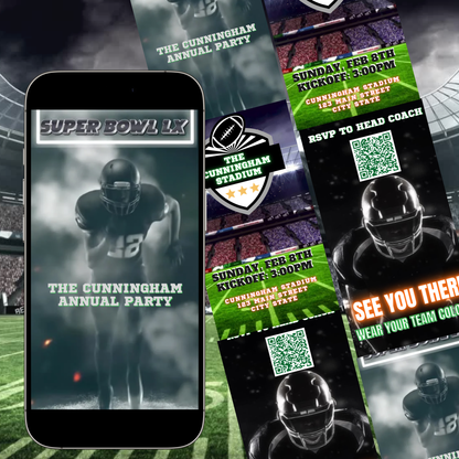Super Bowl Video Invitation | Digital Football Game Day Invite | Editable Canva Template
