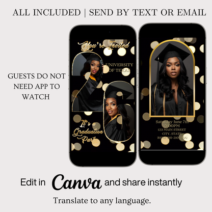 Graduation Party Video Invitation | Class of 2026 Photo Invite | Editable Online RSVP Evite Canva Template