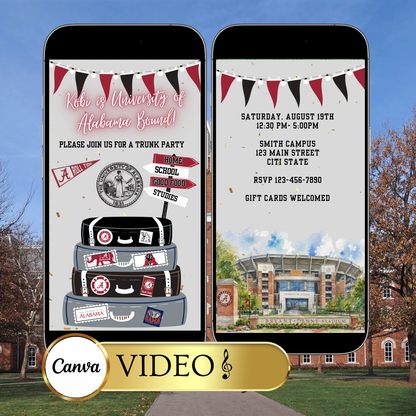 University of Alabama College Sendoff Video Invitation | Editable Trunk Party Invite | Editable Canva Template