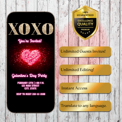 Valentines Day Party Video Invitation | Digital Galentines Animated Invite | Editable Canva Evite Template