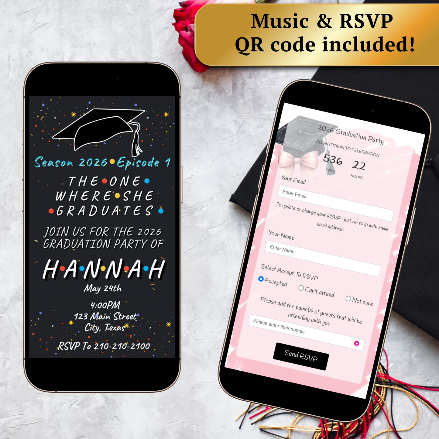 Friends Graduation Party Video Invitation | Digital Graduation Announcement Invite | Editable Canva Evite Template