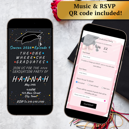 Friends Graduation Party Video Invitation | Digital Graduation Announcement Invite | Editable Canva Evite Template