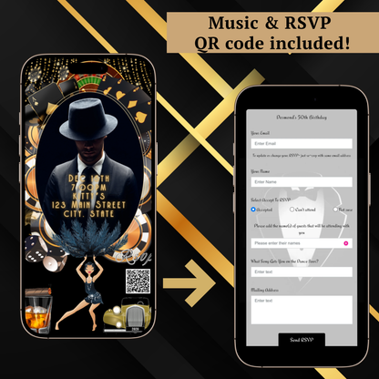 Harlem Nights Video-Einladung | Digitale Great Gatsby-Einladung | Bearbeitbare Canva-Partyvorlage