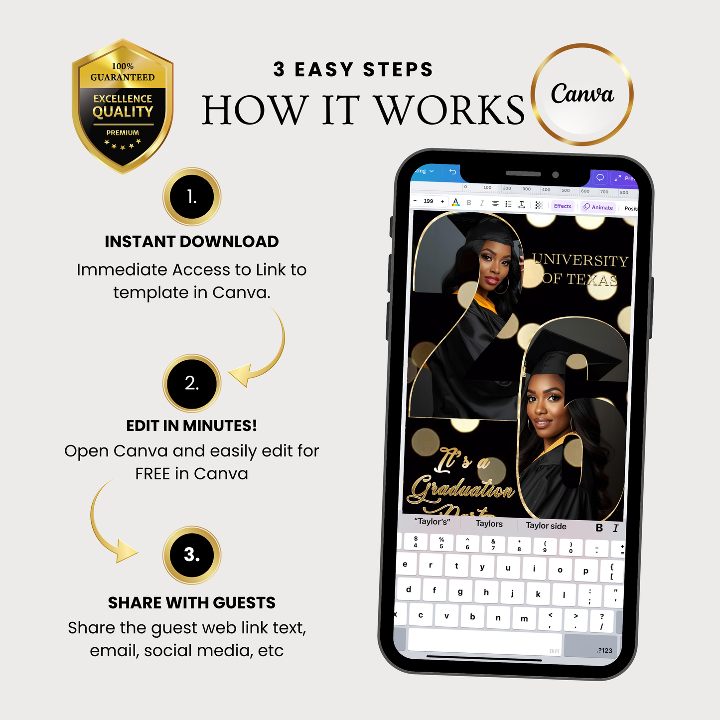 Graduation Party Video Invitation | Class of 2026 Photo Invite | Editable Online RSVP Evite Canva Template