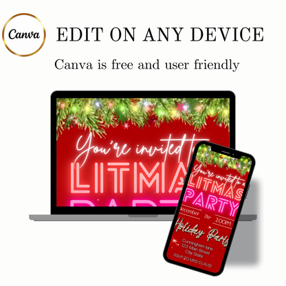 Editable Christmas Video Invitation | Animated Litmas Digital Evite | Editable Canva Invite Template