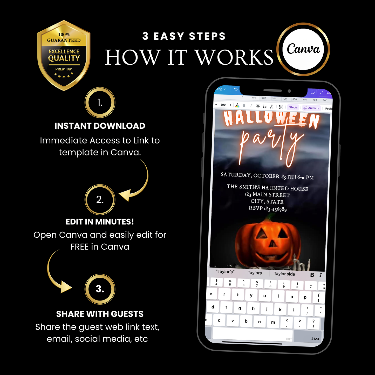 Halloween Video Invitation | Animated Halloween Digital Evite | Editable Canva Invite Template