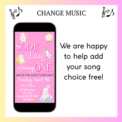 Easter Birthday Animated invitation | Pink Some Bunny Loves You Canva template