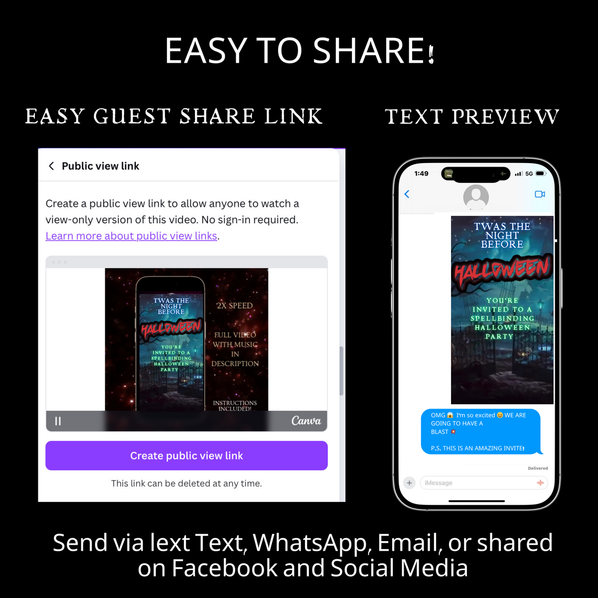 Halloween Video Invitation | Animated Halloween Digital Evite | Editable Canva Invite Template