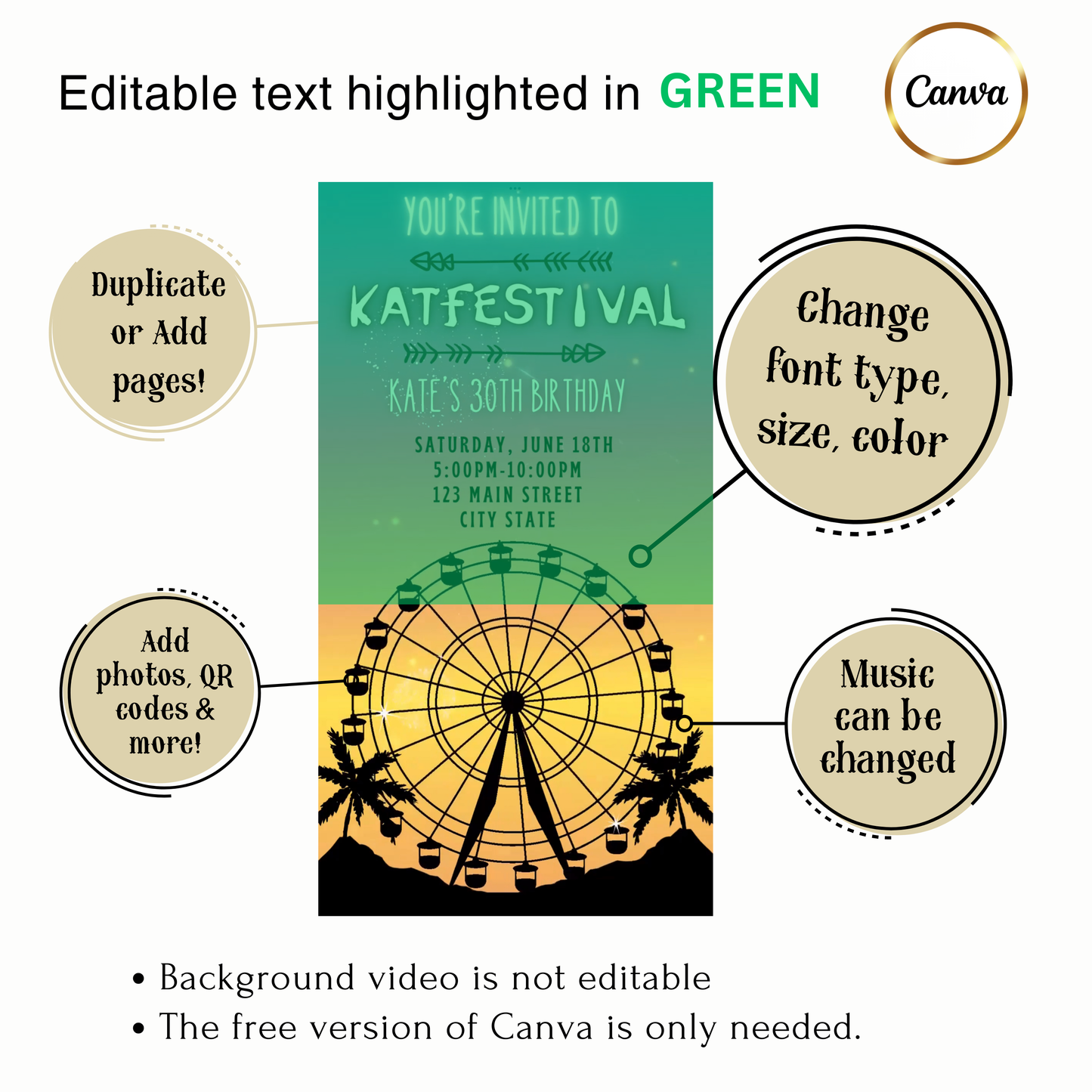 Music Festival Video Invitation | Digital Festival Invite | Editable Canva Template