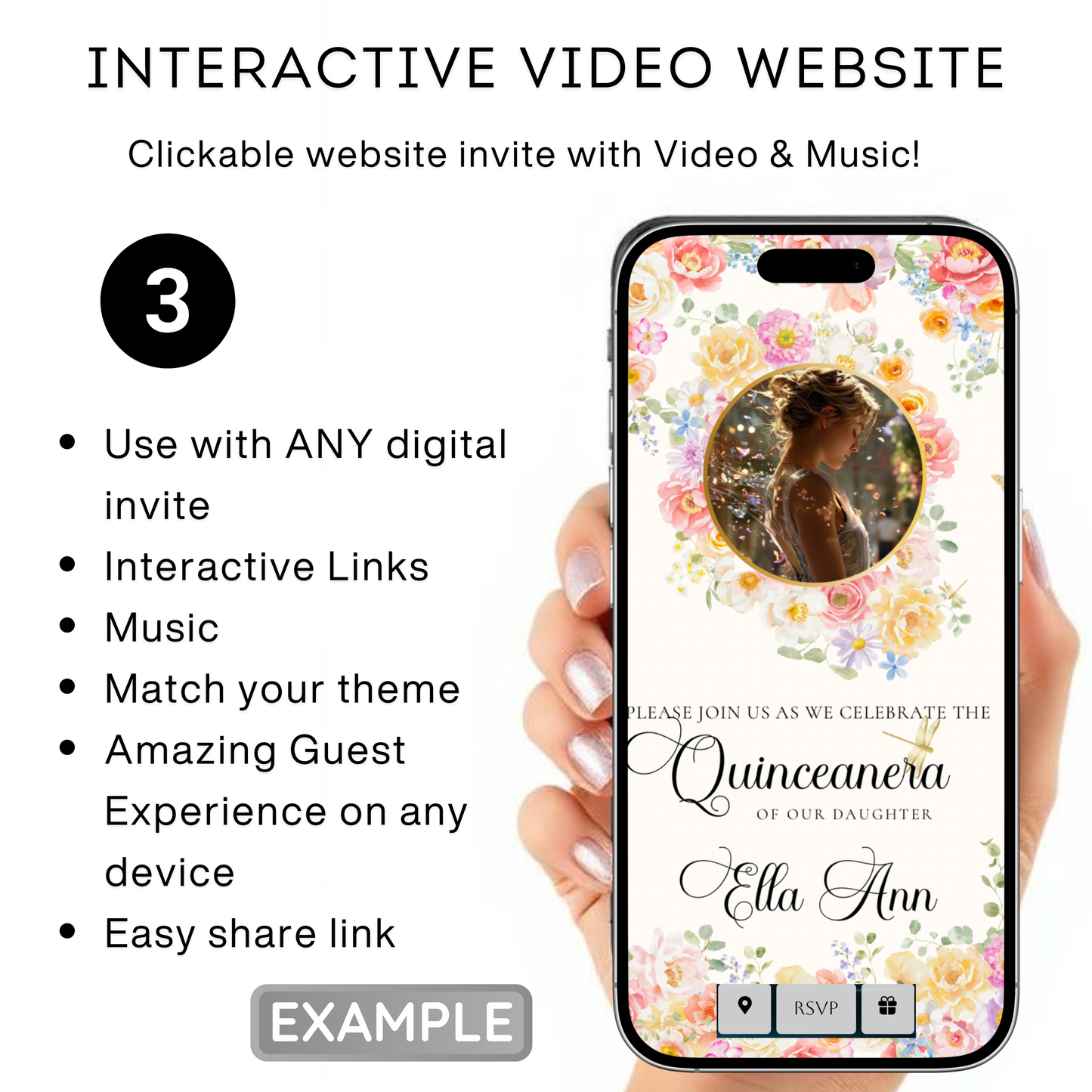 Pink Quinceanera Video Invite | Spring Sweet 15 Quince Invite | Editable Canva Evite Template