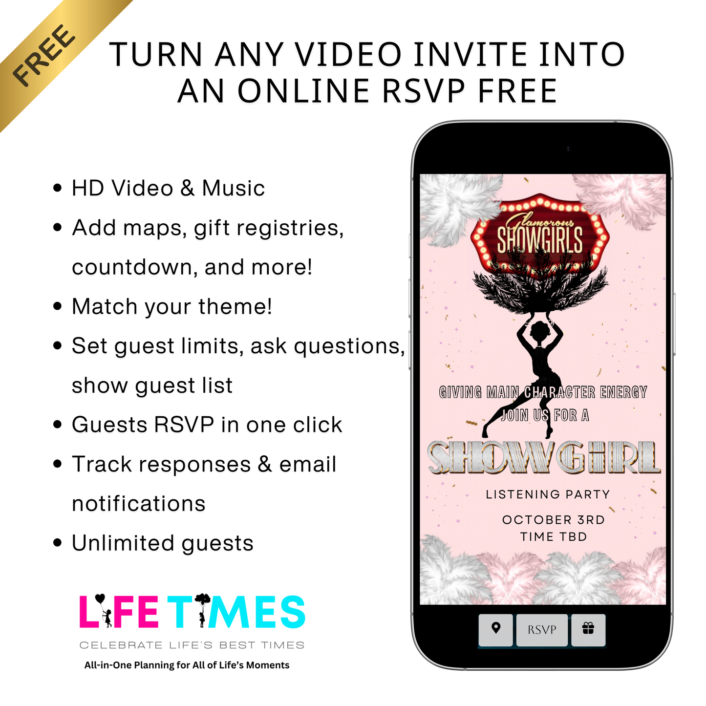 Showgirls Video Invitation | Animated Las Vegas Showgirl Digital Evite | Editable Canva Invite Template